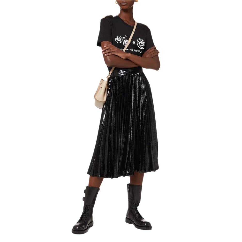 NWT Dolce & Gabbana Black Pleated Midi Skirt in Flowing Lamé Velvet  IT 40 US S - Picture 10 of 13